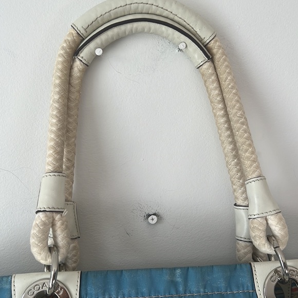 Coach Bag: No. C1171-f16624 Blue/White/Coral Vinyl Tote - Picture 3 of 9